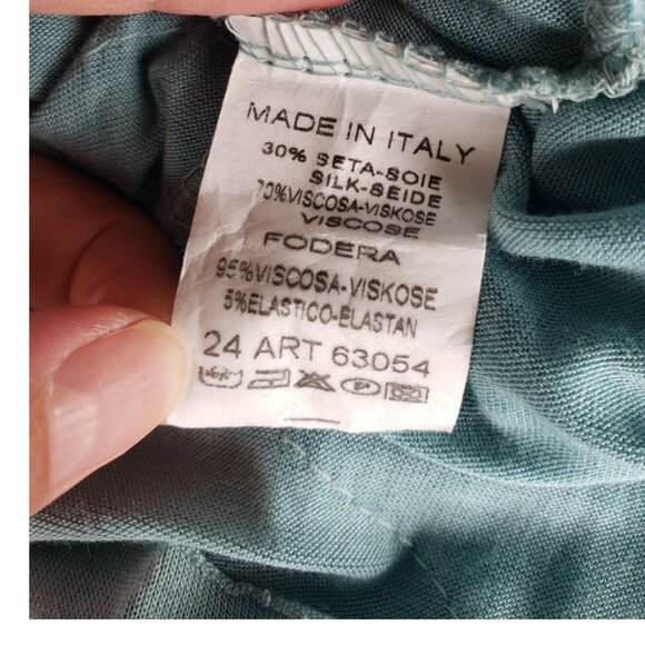 BNWT Silk Waterfall Layered 3/4 arm Midi Dress Made in Italy Light Teal - Picture 12 of 13